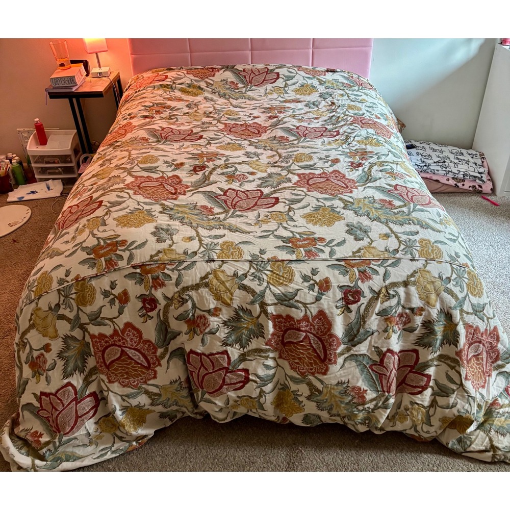 Pottery Barn King Duvet Cover Floral Paisley Linen Cotton Blend WITH Down Insert